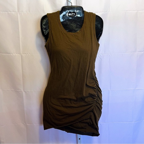 La Miel Brown Ruched Bodycon Dress Small Cotton Stretch Y2K Earthy Forest - Picture 1 of 6